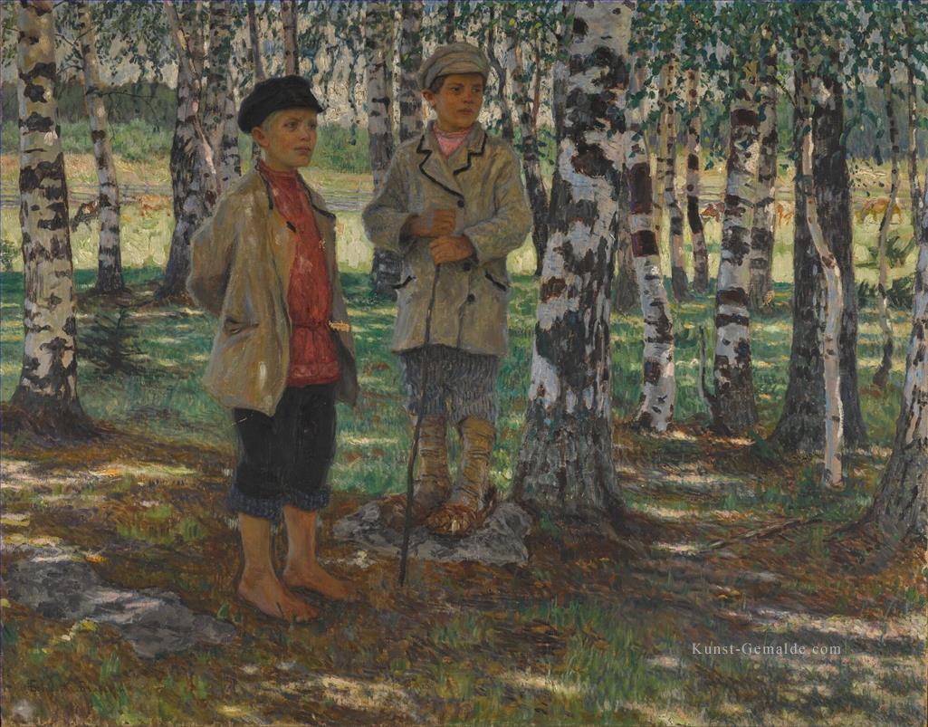 BOYS IN EINEM BIRCH FOREST Nikolay Bogdanov Belsky Ölgemälde